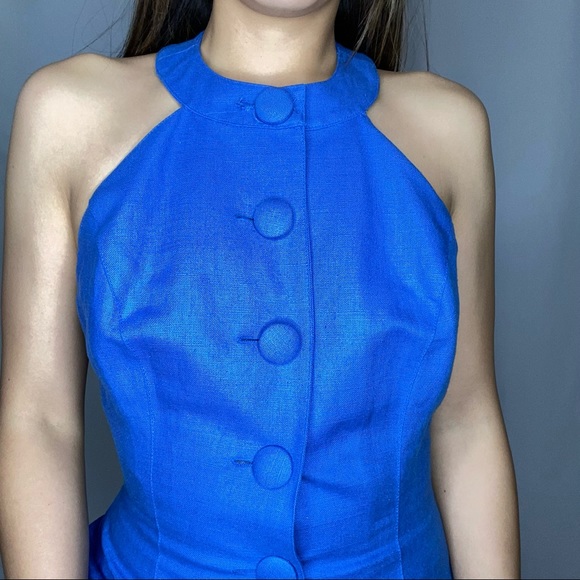 Vibrant blue chunky button up midi dress sz 2/4 - Picture 4 of 12